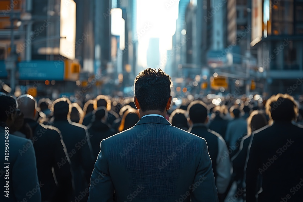 Anonymous African American Male Commuter in Gray Suit, Sunlit City Street Anonymous African American Male Commuter in Gray Suit, Sunlit City Street
