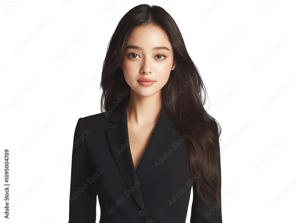 Confident businesswoman in stylish black suit, portrait of professionalism and success