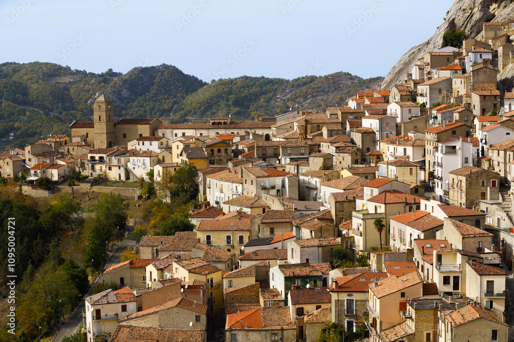 Obraz premium The picturesque village of Pietrapertosa on the scenic rocks of the of the Apennines Dolomiti Lucane, Basilicata, Italy