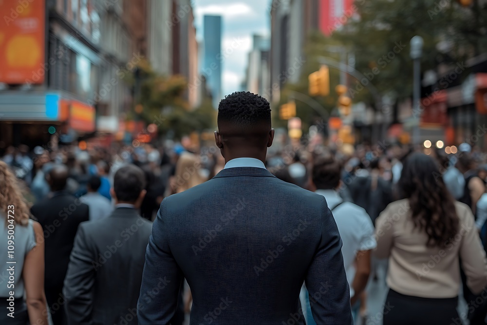 Anonymous African American Man in Suit, City Street Back View Anonymous African American Man in Suit, City Street Back View