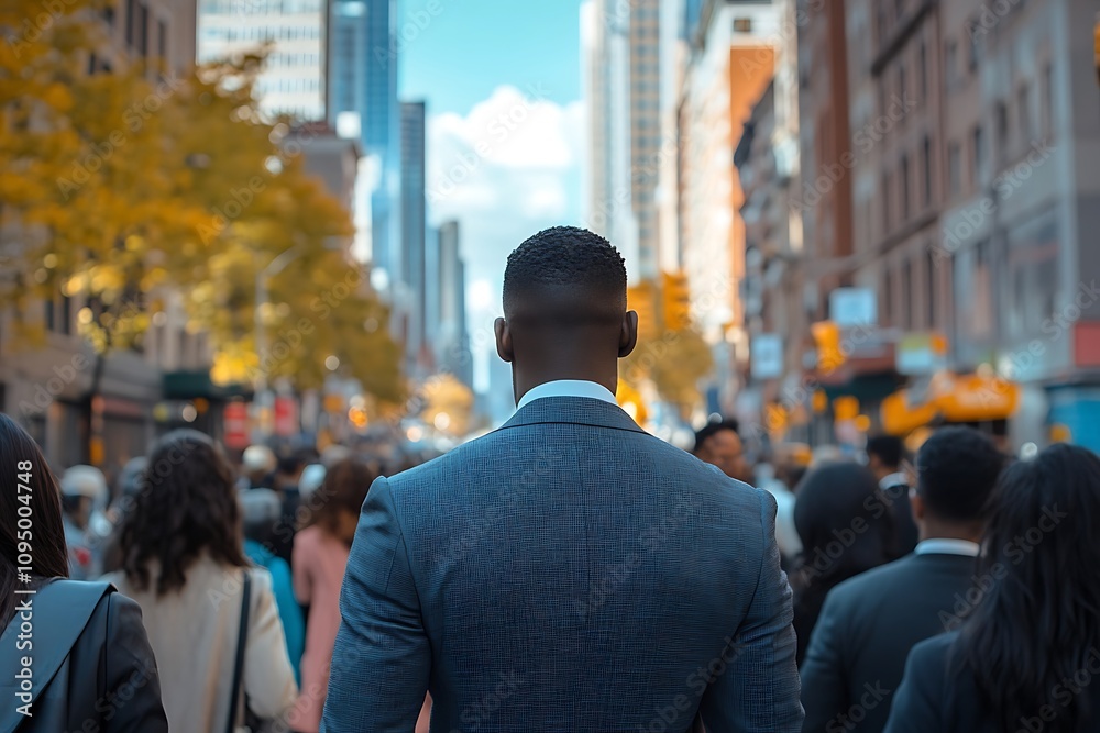 Anonymous African American Man in Gray Suit, City Street Crowd Anonymous African American Man in Gray Suit, City Street Crowd