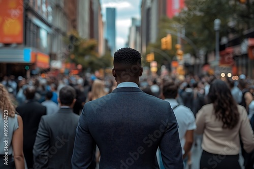 Anonymous African American Man in Suit, City Street Back View