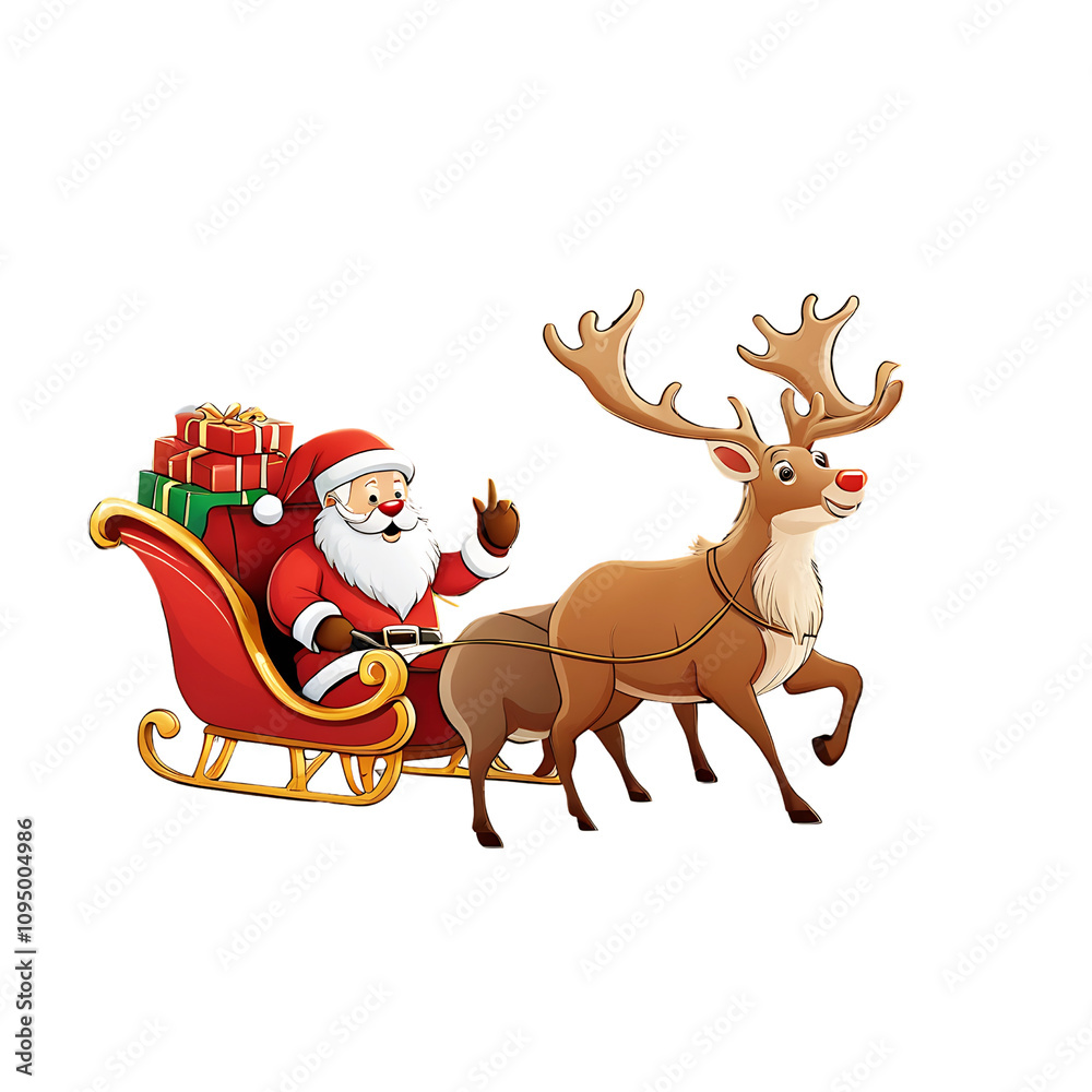 Fototapeta premium Santa Claus in sleigh with reindeer 3