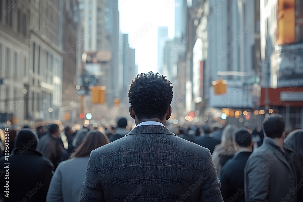 Anonymous Businessman Blurred City Backdrop, Dense Crowd Anonymous Businessman Blurred City Backdrop, Dense Crowd