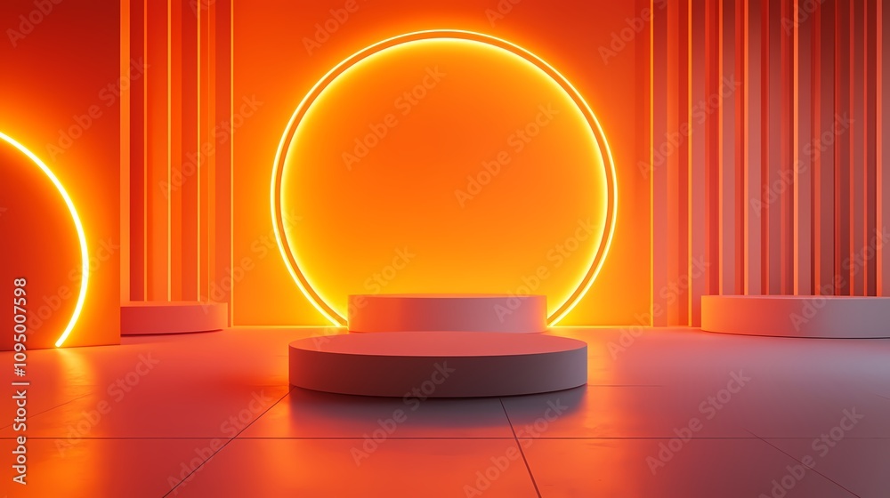 digital technology orange circular booth illustration poster background digital technology orange circular booth illustration poster background