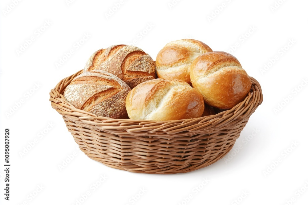 Assorted Bread Basket on White Background Assorted Bread Basket on White Background