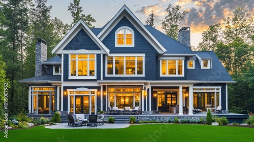 Luxury Waterfront Home at Dusk