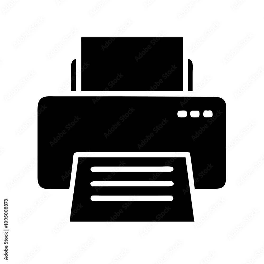 Minimalist black flat printer icon featuring a clean and modern design. The icon showcases a simplified silhouette of a printer, suitable for digital applications, websites, mobile a Minimalist black flat printer icon featuring a clean and modern design. The icon showcases a simplified silhouette of a printer, suitable for digital applications, websites, mobile a