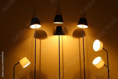 Seven Floor Lamps Seven floor lamps in a heptagonal arrangement photo