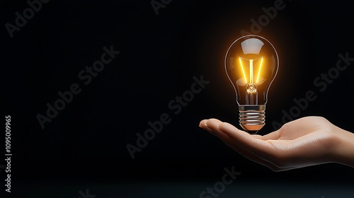 A person holding a glowing lightbulb in their hand, symbolizing new ideas and self-belief, standing in a darkened room with the light illuminating their face, showcasing a moment of realization. 