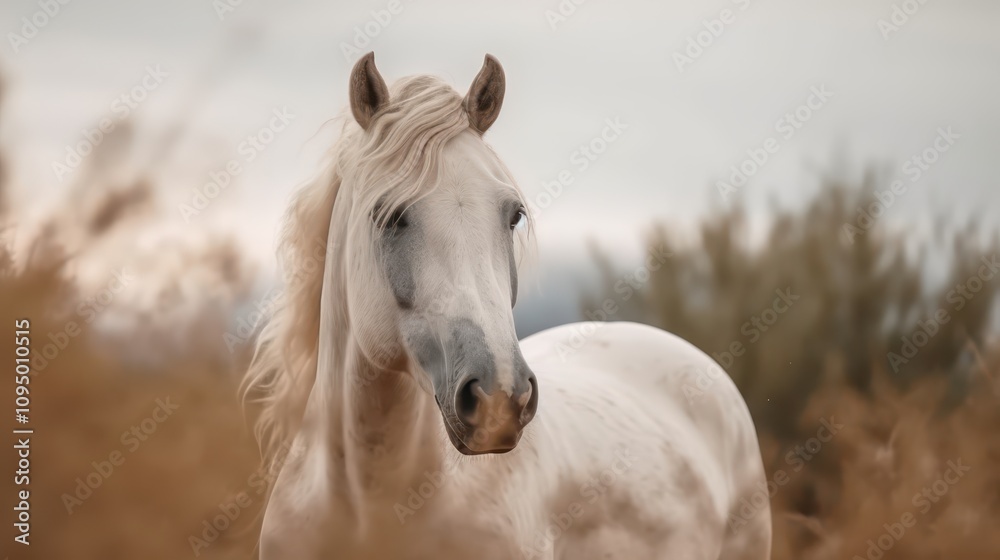 Fototapeta premium Elegant White Horse Photographed in Its Natural Habitat