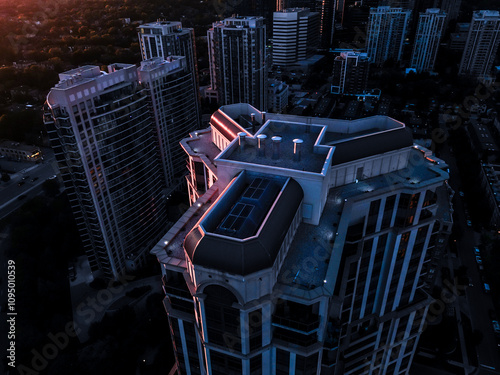 Toronto condominium building in the sunset