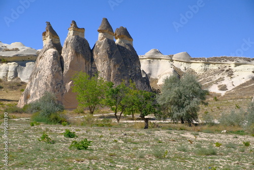 Cappadocia, Turkey's fairy chimneys nature landscape. Hoodoo tent rock photo