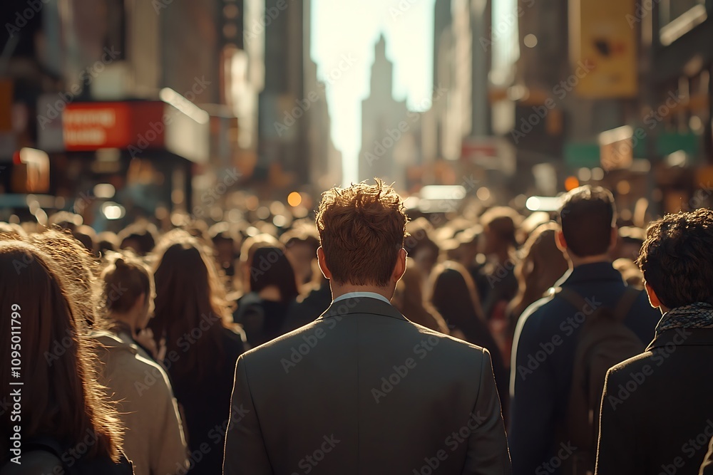 Anonymous Commuter City Street Sunlight, Dense Crowd Anonymous Commuter City Street Sunlight, Dense Crowd