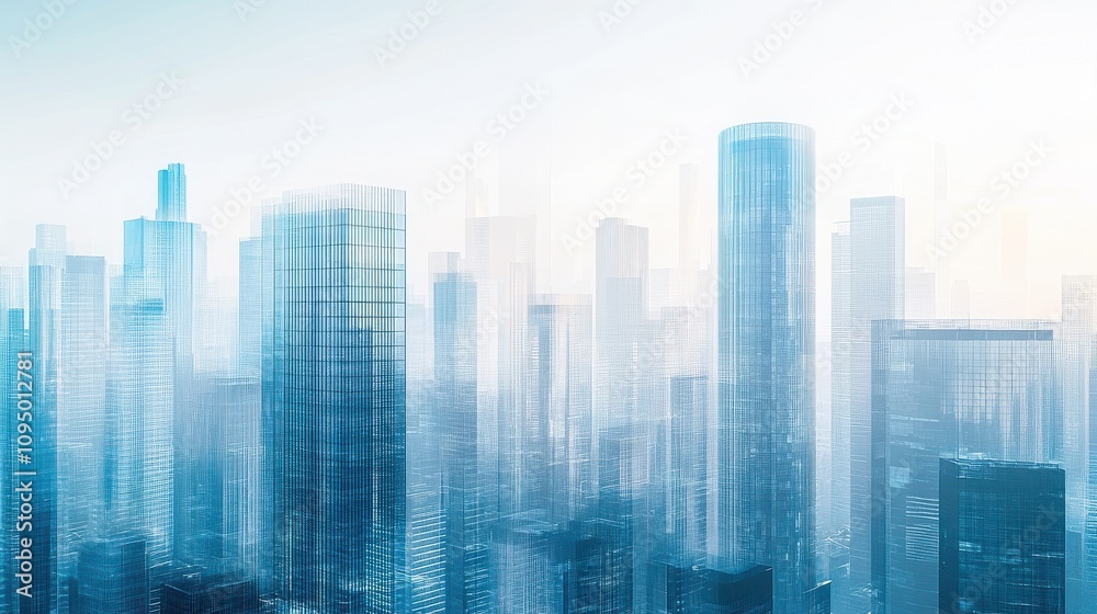 Blurred silhouettes of tall skyscrapers rise against a soft, light-filled dawn sky, creating an abstract scene. Mist envelops the urban environment, enhancing the ethereal quality of the moment. Blurred silhouettes of tall skyscrapers rise against a soft, light-filled dawn sky, creating an abstract scene. Mist envelops the urban environment, enhancing the ethereal quality of the moment.