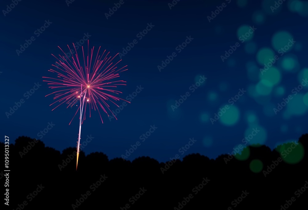 Single firework exploding against a dark night sky. Single firework exploding against a dark night sky.