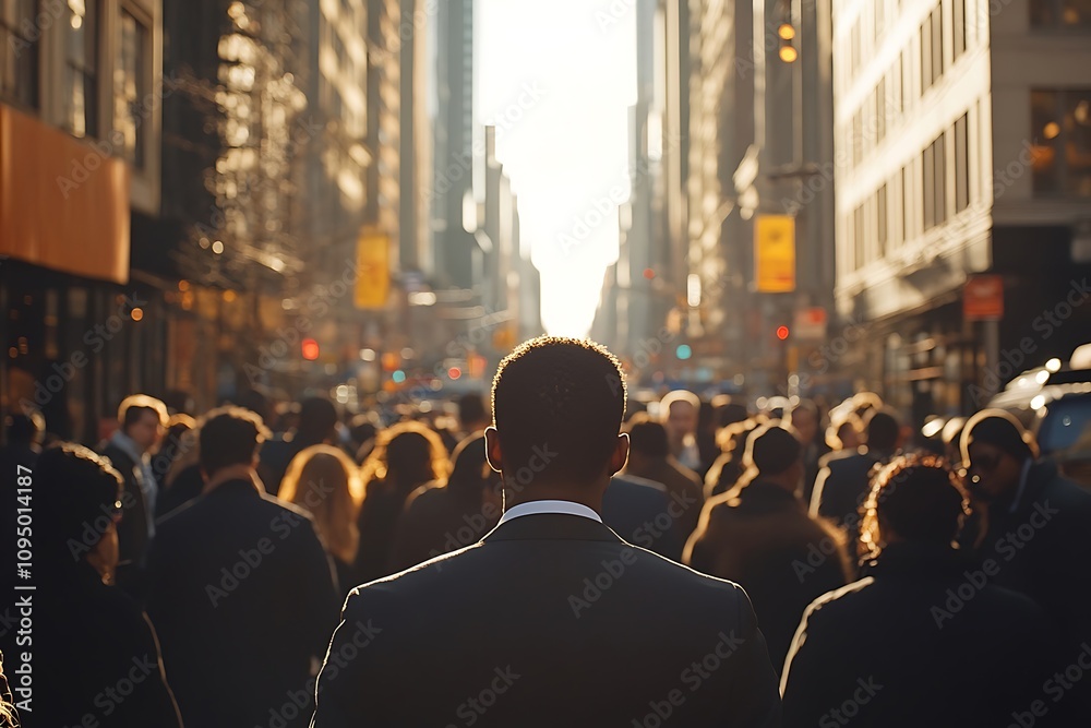 Anonymous Dark-Haired Man in Rush Hour City Crowd