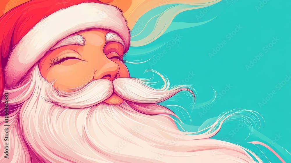 A stylized illustration of Santa Claus, eyes closed, his long white beard flowing gently. Warm, pastel colors create a peaceful Christmas mood. A stylized illustration of Santa Claus, eyes closed, his long white beard flowing gently. Warm, pastel colors create a peaceful Christmas mood.