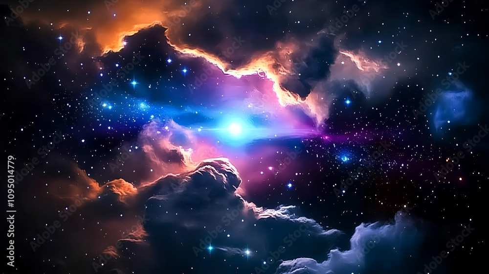 Fototapeta premium Beautiful night sky filled with stars and nebula.