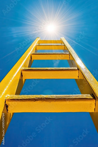 Golden ladder leading to a bright destination, symbolizing the climb to success photo