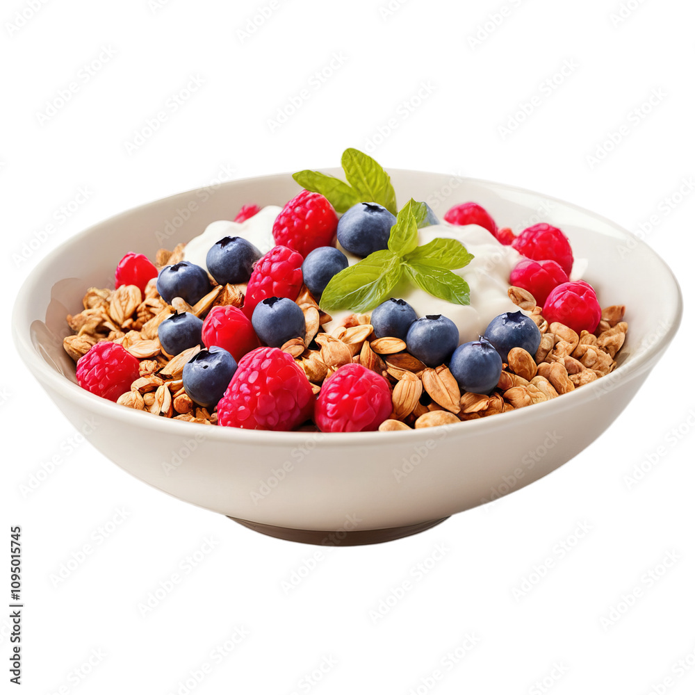 A delicious and healthy breakfast bowl filled with granola, yogurt, raspberries, and blueberries. The perfect start to your day! A delicious and healthy breakfast bowl filled with granola, yogurt, raspberries, and blueberries. The perfect start to your day!