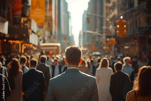 Anonymous Gray Suit Sunlit Metropolitan Business District