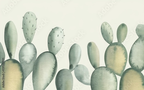 Desert cactus watercolor art. Serene watercolor cactus painting evokes peace and tranquility of the desert landscape.  A symbol of resilience and enduring beauty. photo