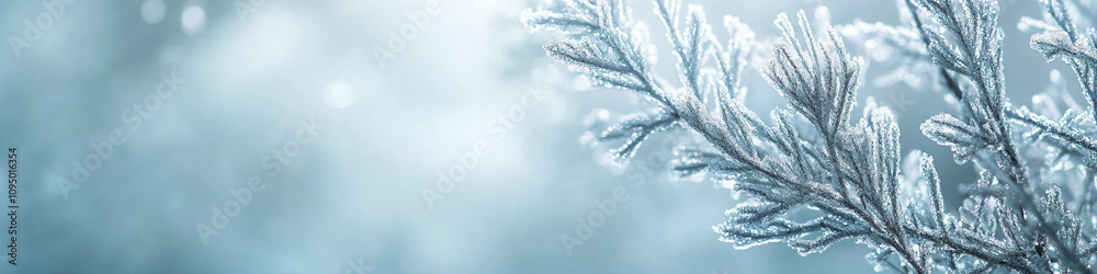 crystalized tree branches on blue background frozen pine tree web header copy space for text for banner