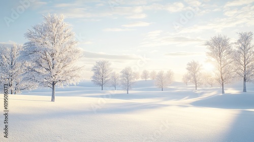 Wallpaper Mural A serene winter landscape featuring snow-covered trees under a soft, bright sky, creating a peaceful, tranquil atmosphere. Torontodigital.ca