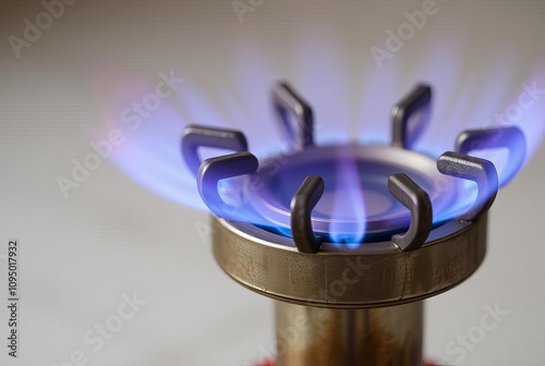 Bunsen Burner with Flame A close up of a Bunsen burner with a bl photo