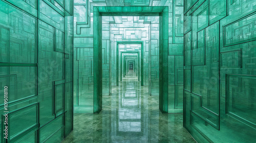 Abstract green glass maze with ethereal light diffusion, perfect for surreal desktop wallpaper and cool backgrounds