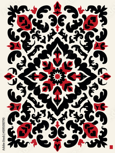  black white and red colour scheme Volyn traditional pattern or ornament