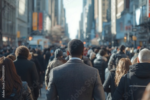 Anonymous Man in Gray Suit Walking Sunlit City Street