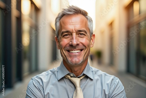 Confident and Successful Mature Businessman Smiling in an Urban Environment