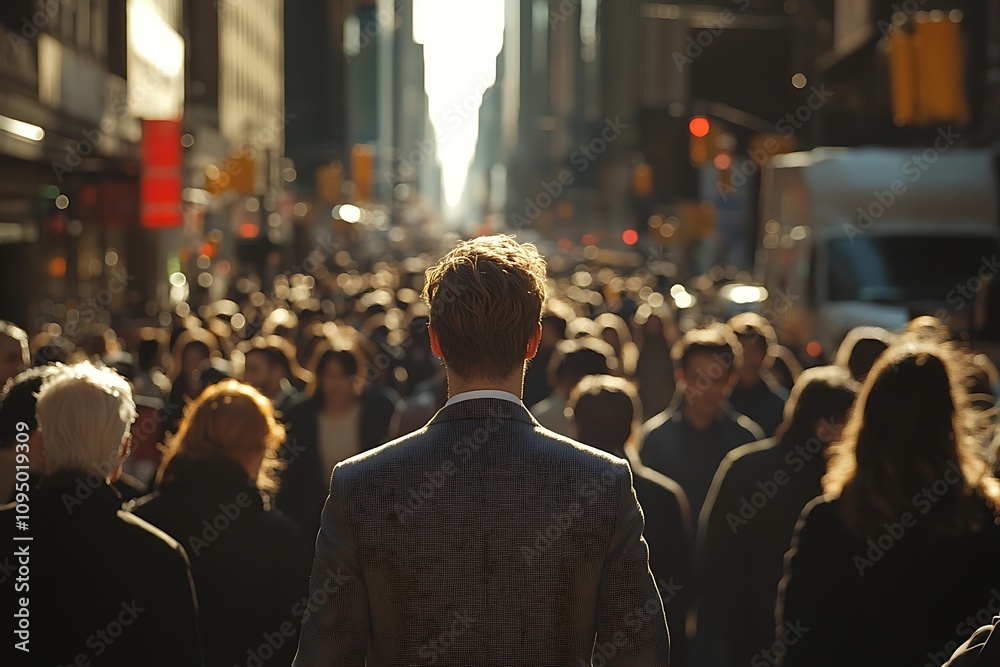 Anonymous Man in Gray Suit, Busy City Street Movement Anonymous Man in Gray Suit, Busy City Street Movement