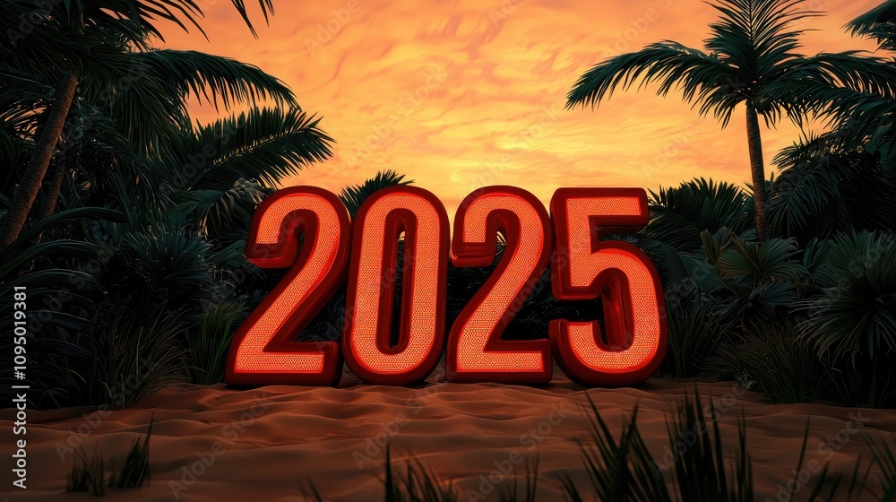 Obraz premium Vibrant sunset scene featuring the year 