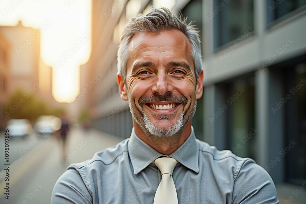 Happy and Accomplished Senior Professional in Modern Business Attire Outdoors Happy and Accomplished Senior Professional in Modern Business Attire Outdoors