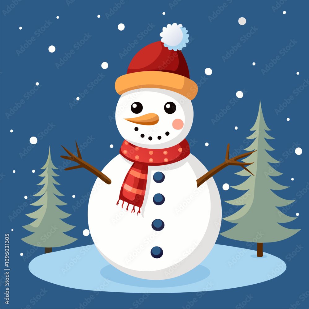 Fototapeta premium Snowman in Vector: The perfect element for your winter art project. 