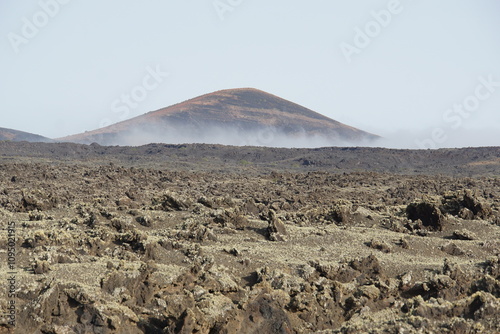 Fog, mist, morning trekking, volcanoes, lanzarote, volcanic island, canary islands, mountain, volcanic rocks, solids, lava, marsian landscape, november 2024 photo