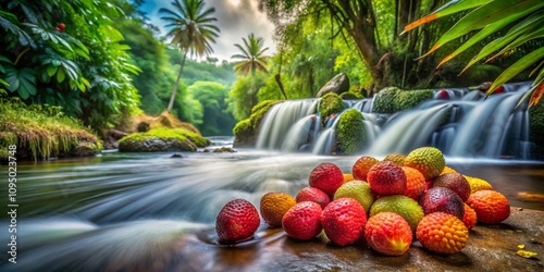 Long Exposure of Ilama Fruit with Vibrant Colors and Textures, Capturing the Essence of Tropical Delights in a Beautiful Natural Setting photo