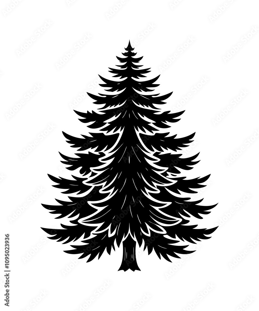 Obraz premium Pine Tree silhouette. Black silhouette of sine tree on white background. illustration Vector
