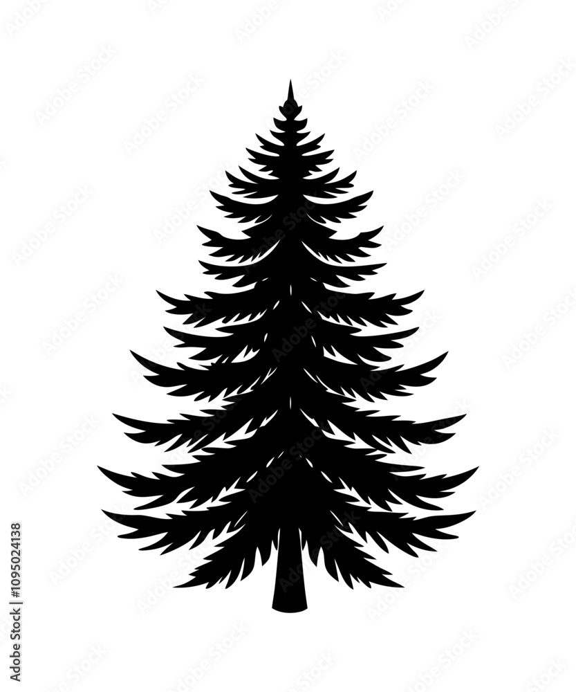 Fototapeta premium Pine Tree silhouette. Black silhouette of sine tree on white background. illustration Vector