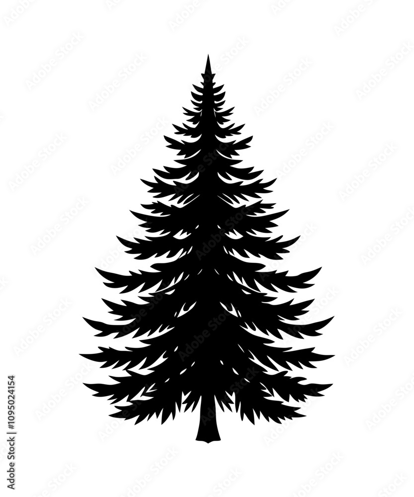 Obraz premium Pine Tree silhouette. Black silhouette of sine tree on white background. illustration Vector