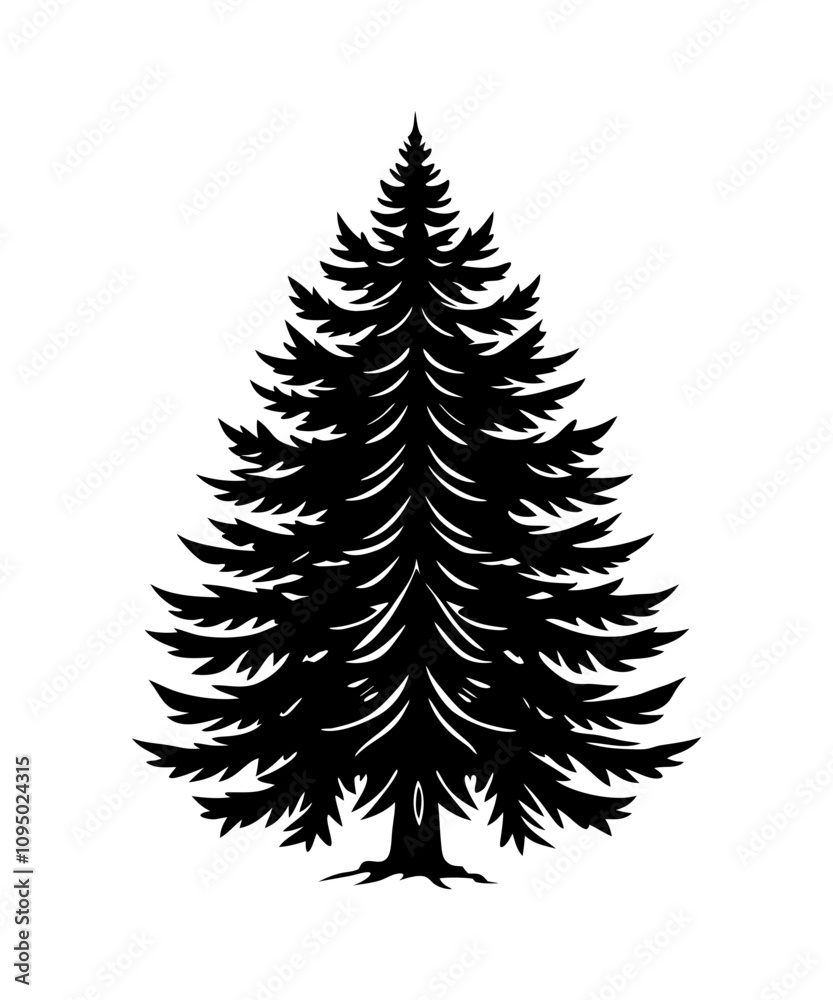 Obraz premium Pine Tree silhouette. Black silhouette of sine tree on white background. illustration Vector