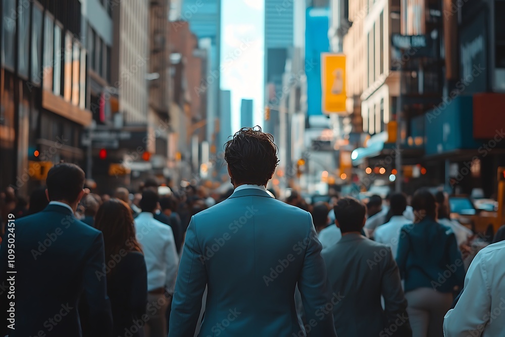 Anonymous Man Walking NYCs Busy Sunlit Street