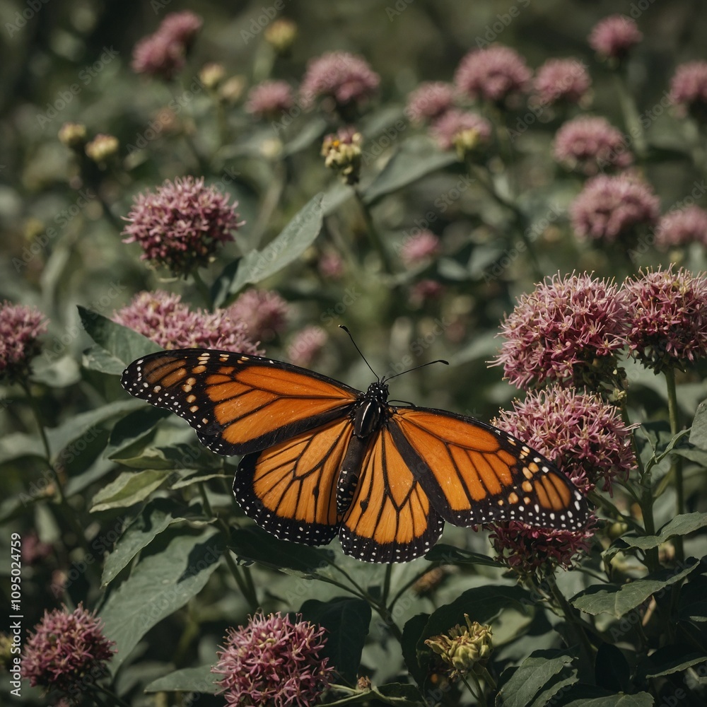 Obraz premium A monarch butterfly with its wings fully spread.