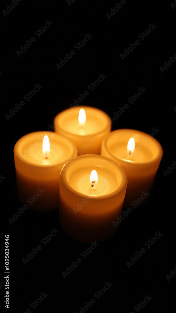 Glowing Candles in Dark: Intimate Ambiance for Spa Advertisements or Romantic Restaurant Menus (138 characters) Glowing Candles in Dark: Intimate Ambiance for Spa Advertisements or Romantic Restaurant Menus (138 characters)