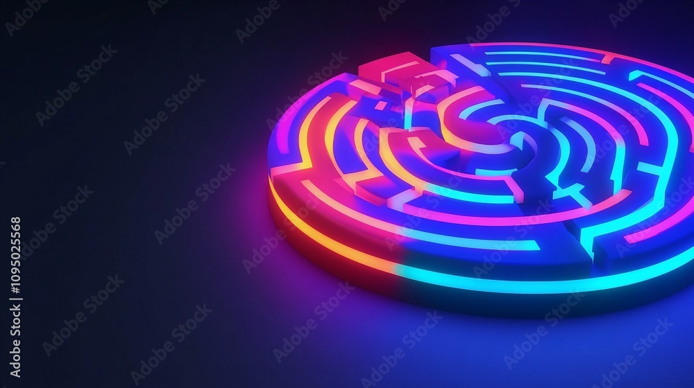 3D Spiral Maze Design with Luminous Lines on Black Background 3D Spiral Maze Design with Luminous Lines on Black Background