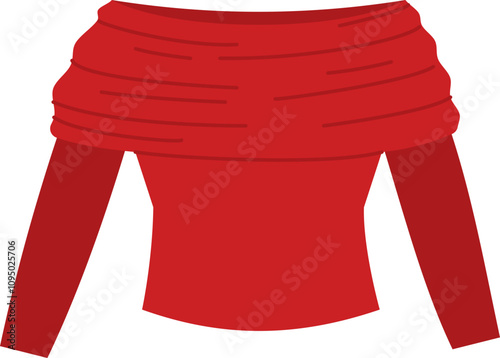 Fashionable tight red top with open shoulders and long sleeves 