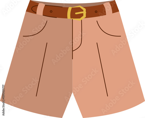 Fashionable classic shorts in brown color with belt with gold buckle 